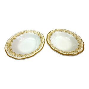 Vintage Buffalo China USA 201 Berry Bowls Yellow Scalloped Edge Set of 2